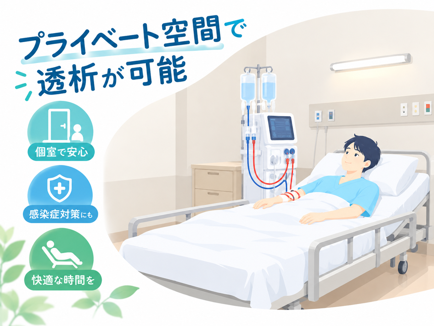 プライベート空間で 透析が可能
